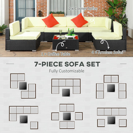 7 Piece Modular PE Rattan Garden Furniture Set with Cushions - Black