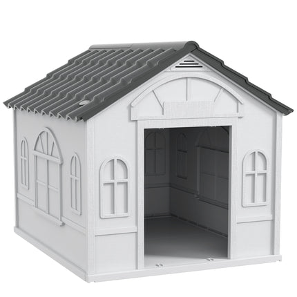 Weatherproof Plastic Dog House for Large Dogs - Grey