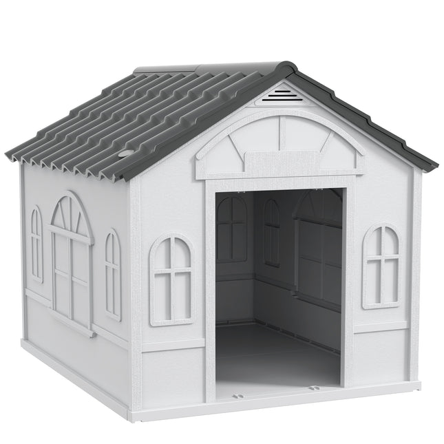 Weatherproof Plastic Dog House for Large Dogs - Grey