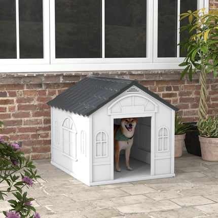 Weatherproof Plastic Dog House for Large Dogs - Grey