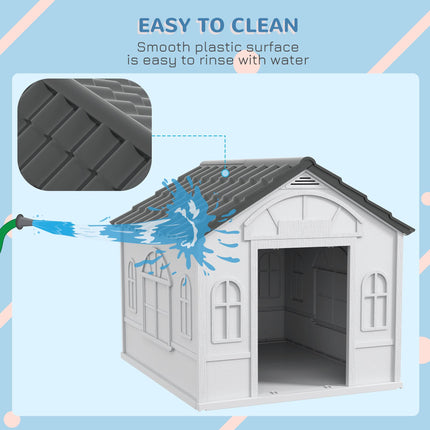Weatherproof Plastic Dog House for Large Dogs - Grey