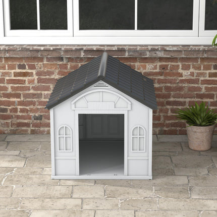 Weatherproof Plastic Dog House for Large Dogs - Grey