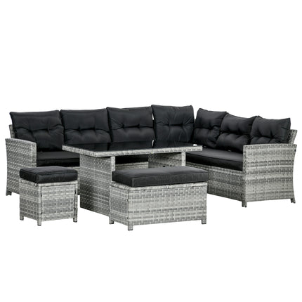 5 Piece Mixed Grey Rattan Patio Furniture Set with Cushions and Glass Table