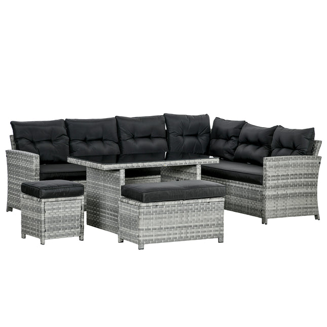 5 Piece Mixed Grey Rattan Patio Furniture Set with Cushions and Glass Table