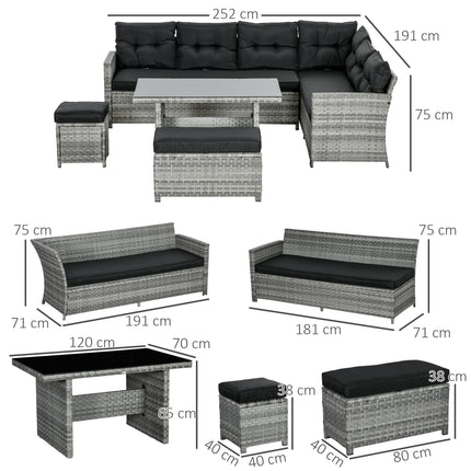 5 Piece Mixed Grey Rattan Patio Furniture Set with Cushions and Glass Table