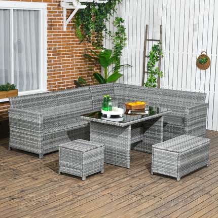 5 Piece Mixed Grey Rattan Patio Furniture Set with Cushions and Glass Table