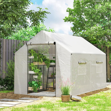 2 x 3 Metre Walk-In Polyethylene Polytunnel Greenhouse with UV Resistant Cover - White