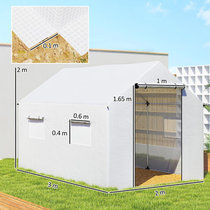 2 x 3 Metre Walk-In Polyethylene Polytunnel Greenhouse with UV Resistant Cover - White