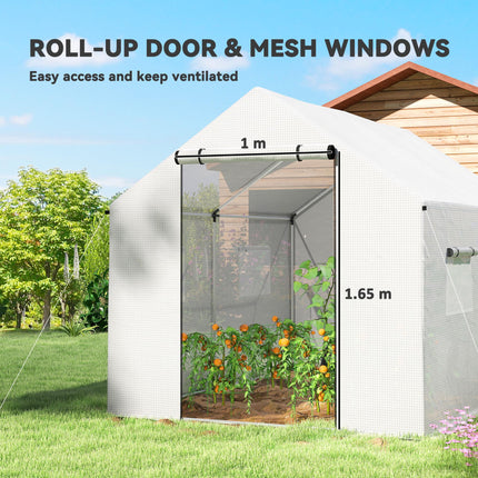 2 x 3 Metre Walk-In Polyethylene Polytunnel Greenhouse with UV Resistant Cover - White