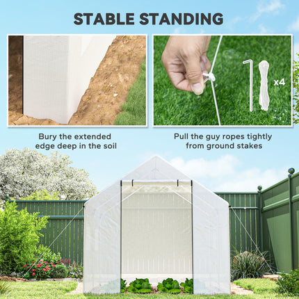 2 x 3 Metre Walk-In Polyethylene Polytunnel Greenhouse with UV Resistant Cover - White