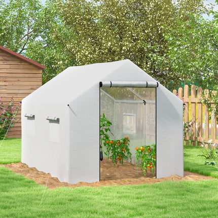 2 x 3 Metre Walk-In Polyethylene Polytunnel Greenhouse with UV Resistant Cover - White
