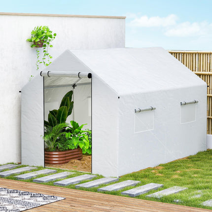 2 x 3 Metre Walk-In Polyethylene Polytunnel Greenhouse with UV Resistant Cover - White