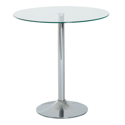 Round Modern Dining Table with Tempered Glass Top and Steel Base - Transparent Silver
