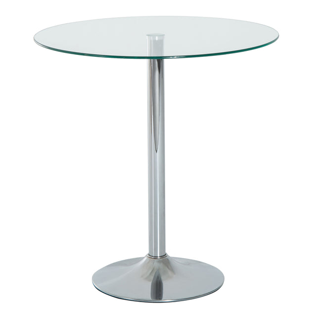 Round Modern Dining Table with Tempered Glass Top and Steel Base - Transparent Silver