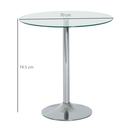 Round Modern Dining Table with Tempered Glass Top and Steel Base - Transparent Silver