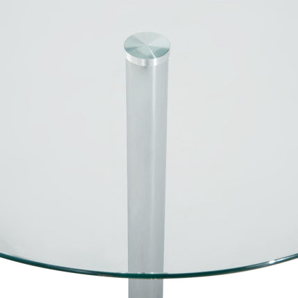 Round Modern Dining Table with Tempered Glass Top and Steel Base - Transparent Silver