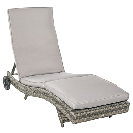 Patio Wicker Chaise Lounge Chair with Adjustable Backrest and Wheels - Grey