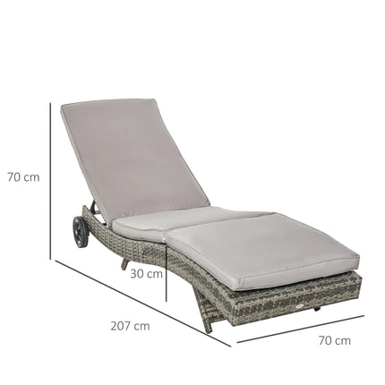 Patio Wicker Chaise Lounge Chair with Adjustable Backrest and Wheels - Grey