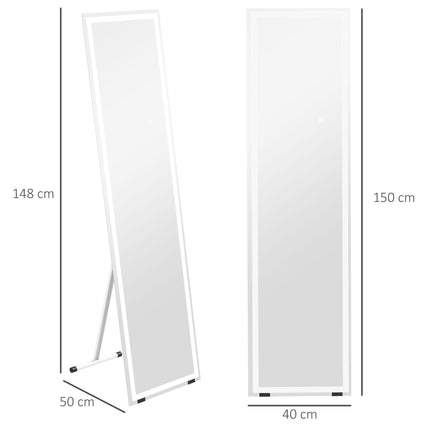 Standing Dressing Mirror with Dimmable 3-Colour LED Lights - White