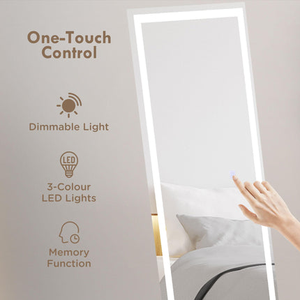 Standing Dressing Mirror with Dimmable 3-Colour LED Lights - White