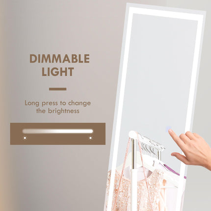 Standing Dressing Mirror with Dimmable 3-Colour LED Lights - White