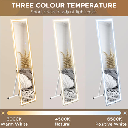 Standing Dressing Mirror with Dimmable 3-Colour LED Lights - White