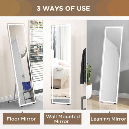 Standing Dressing Mirror with Dimmable 3-Colour LED Lights - White
