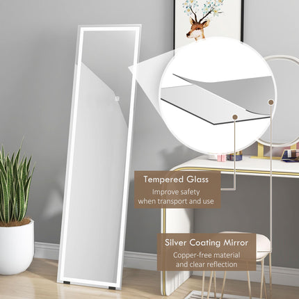 Standing Dressing Mirror with Dimmable 3-Colour LED Lights - White