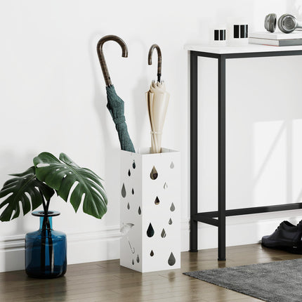 Six-Umbrella Galvanised Steel Holder Stand with Drip Tray - White