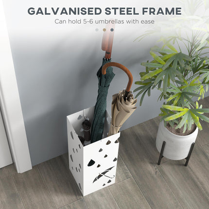 Six-Umbrella Galvanised Steel Holder Stand with Drip Tray - White