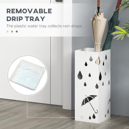 Six-Umbrella Galvanised Steel Holder Stand with Drip Tray - White