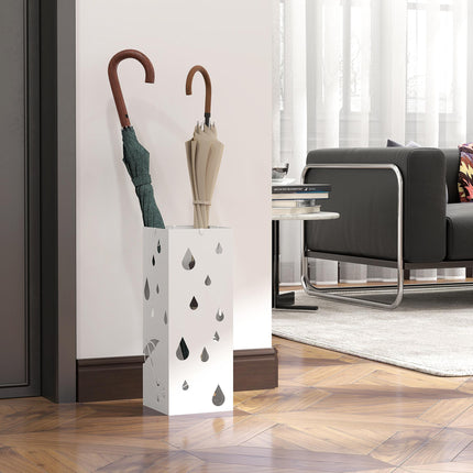 Six-Umbrella Galvanised Steel Holder Stand with Drip Tray - White
