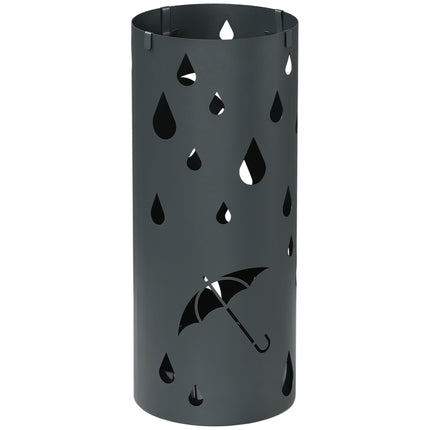 Freestanding Round Umbrella Stand with 4 Hooks and Drip Tray for Hallway and Entryway - Dark Grey