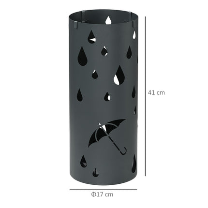 Freestanding Round Umbrella Stand with 4 Hooks and Drip Tray for Hallway and Entryway - Dark Grey