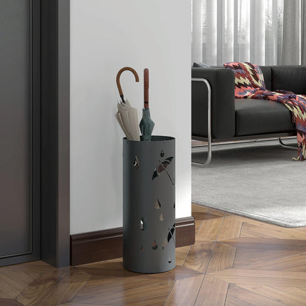 Freestanding Round Umbrella Stand with 4 Hooks and Drip Tray for Hallway and Entryway - Dark Grey