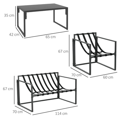 4 Piece Garden Sofa Set with Thick Cushions and Tempered Glass Table - Grey
