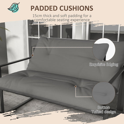 4 Piece Garden Sofa Set with Thick Cushions and Tempered Glass Table - Grey