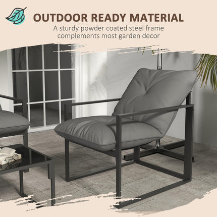 4 Piece Garden Sofa Set with Thick Cushions and Tempered Glass Table - Grey