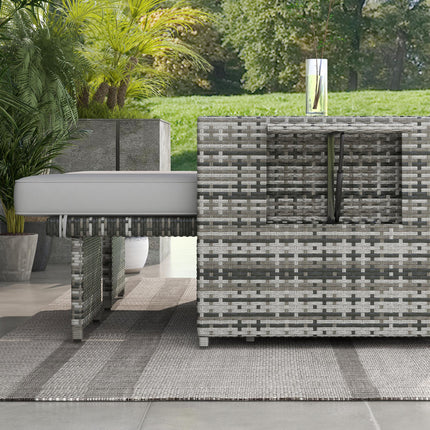 5 Piece Rattan Sun Lounger Set with Storage Footstools and Glass Table - Grey