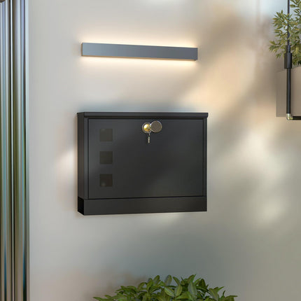 Wall Mounted Weatherproof Letterbox with 2 Keys & Viewing Windows - Black