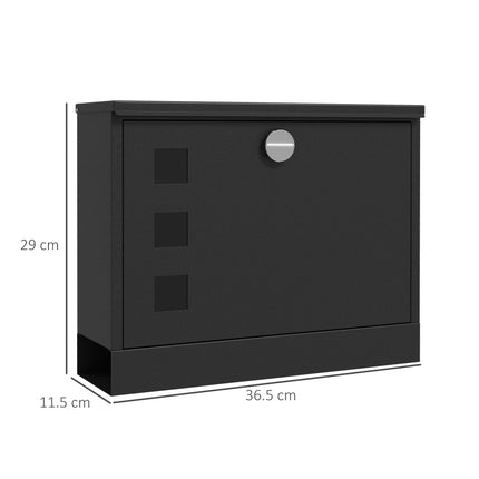 Wall Mounted Weatherproof Letterbox with 2 Keys & Viewing Windows - Black