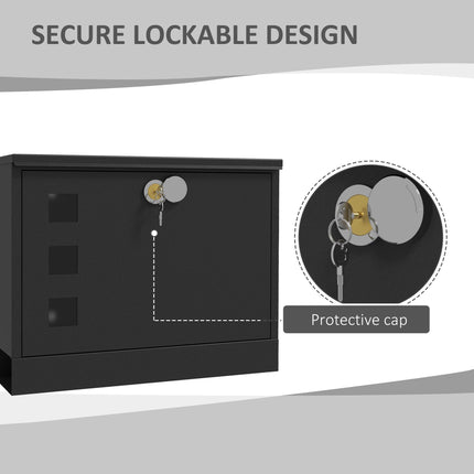Wall Mounted Weatherproof Letterbox with 2 Keys & Viewing Windows - Black