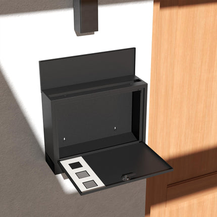 Wall Mounted Weatherproof Letterbox with 2 Keys & Viewing Windows - Black