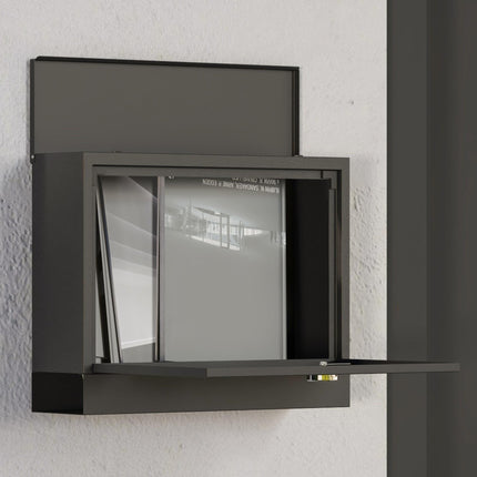 Wall Mounted Weatherproof Letterbox with 2 Keys & Viewing Windows - Black