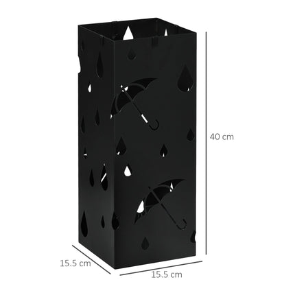 Freestanding Square Umbrella Stand with 4 Hooks and Drip Tray for Hallway and Entryway - Dark Grey