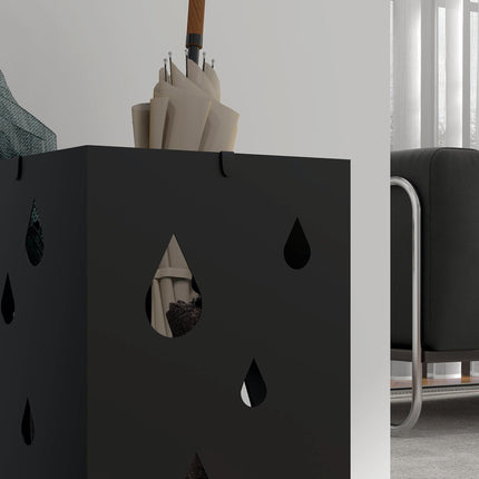 Freestanding Square Umbrella Stand with 4 Hooks and Drip Tray for Hallway and Entryway - Dark Grey