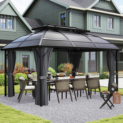4 x 3m Aluminium Frame Hard Gazebo with Accessories - Black