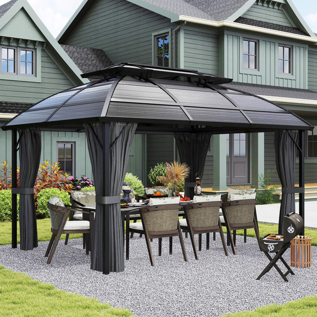 4 x 3m Aluminium Frame Hard Gazebo with Accessories - Black