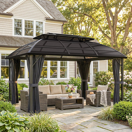 4 x 3m Aluminium Frame Hard Gazebo with Accessories - Black