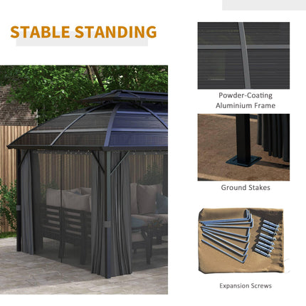 4 x 3m Aluminium Frame Hard Gazebo with Accessories - Black